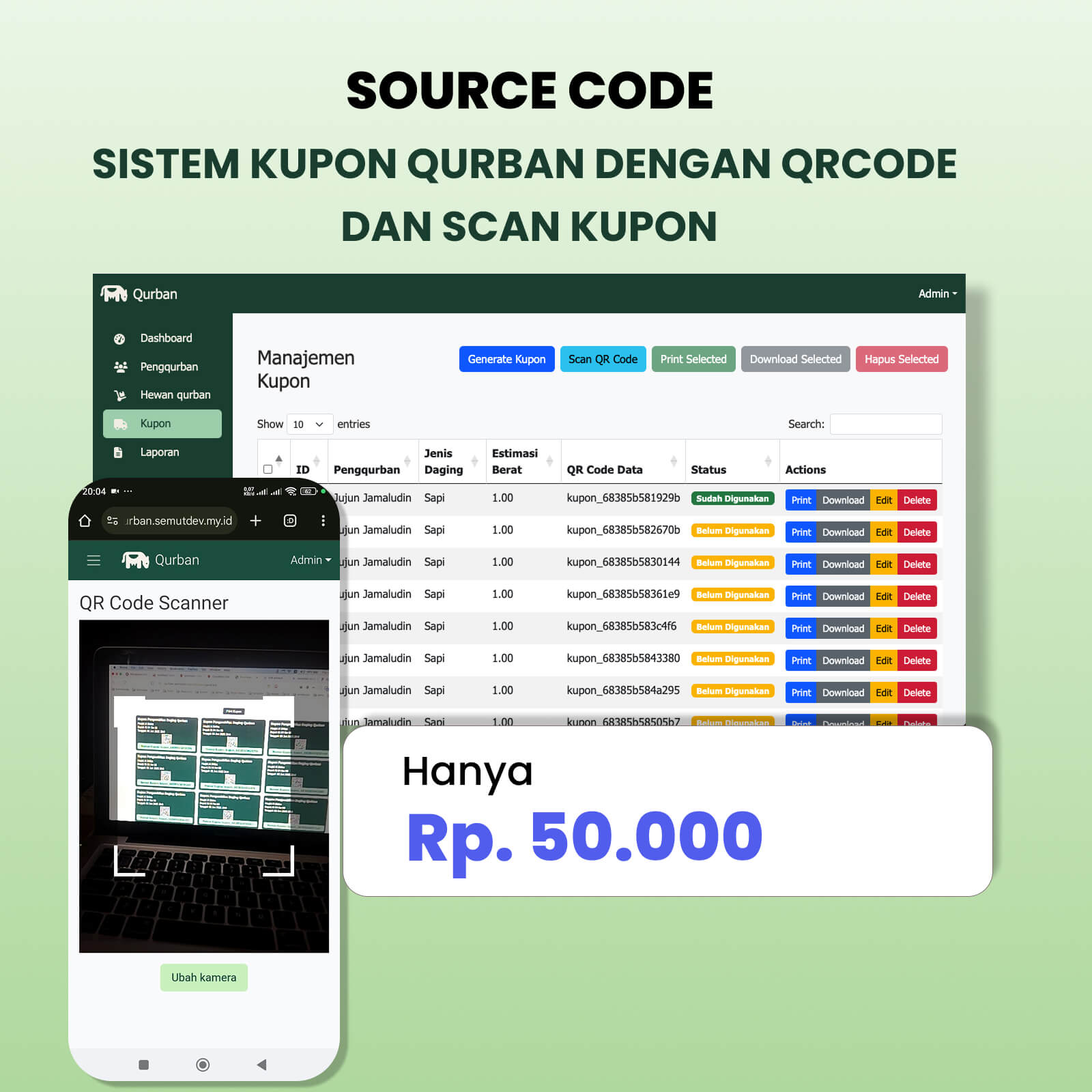 Script Website Kupon Qurban Premium: Database & QR Code Scanner!